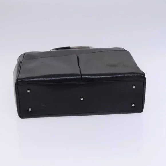 GUCCI Hand Bag Leather Metal Black Silver Auth Bags